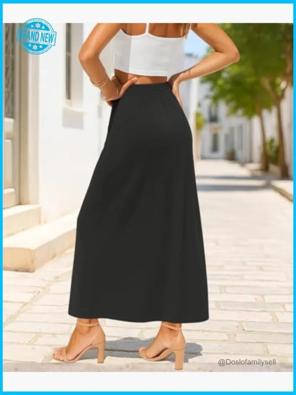 Flowy Maxi Skirt Elastic High Waisted A-Line Long Skirt with Pockets Trendy